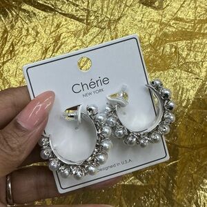Pearl Cluster Silver Statement Hoops